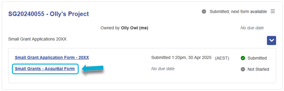 screenshot-example-acquittal-form-added-applicant-view-my-submissions-page-application-dropdown-form-shown.png